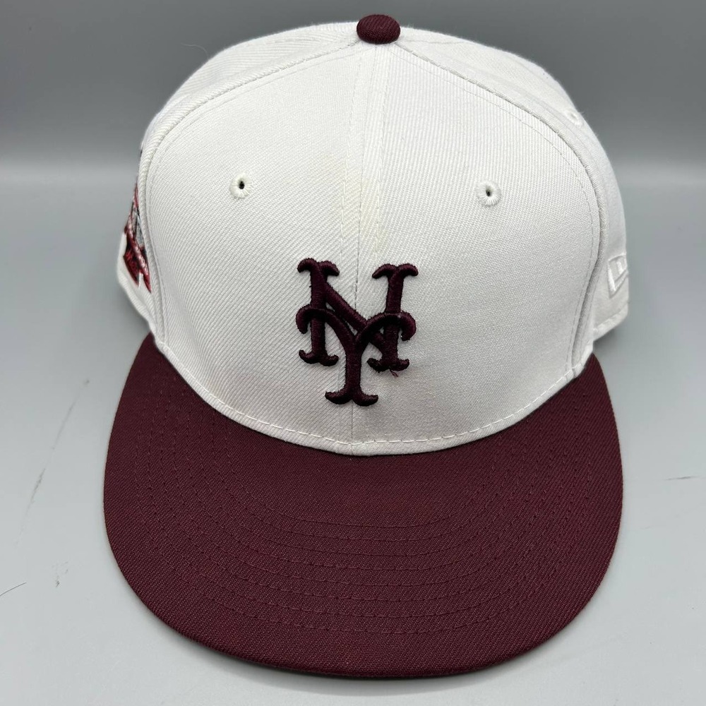 Ney York Mets Hat Men 7 3/8 White Red 59Fifty New Era MLB Fitted Cap